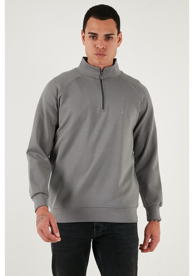 Buratti Pamuklu Relaxed Fit Yarım Fermuarlı Dik Yaka Erkek Sweat 5901232 Açık Haki