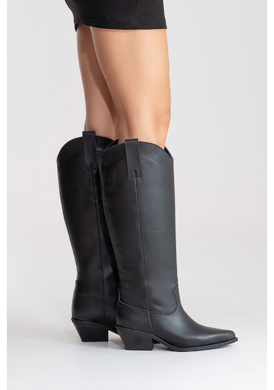 Luvishoes Anıa Siyah Cilt Hakiki Deri Kadın Western Çizme Siyah