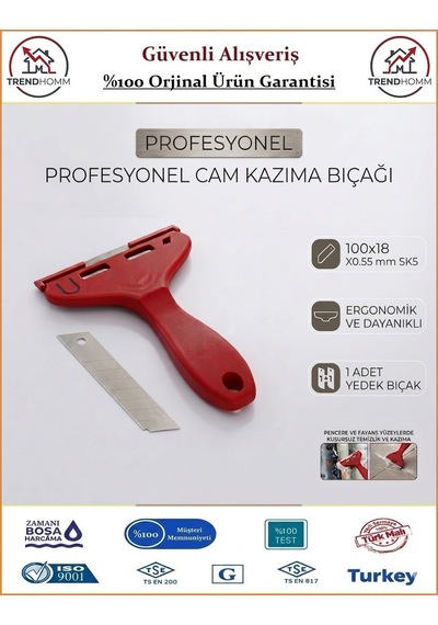 Trendhomm Cam Kazıma Bıçağı - Cam Temizleme Bıçağı - Geniş Ağızlı