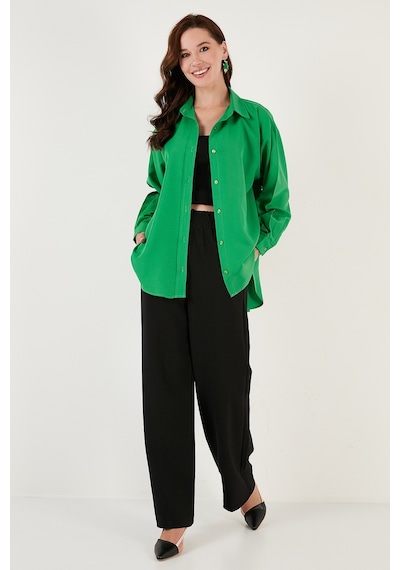 Lela Pamuklu Oversize Dokuma Bayan Gömlek 6234760 Benetton