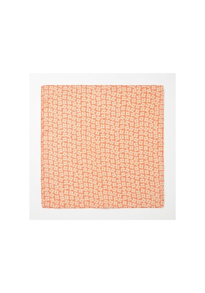 Last İcon Turuncu Krem Çiçek Desenli İnce Şifon Fular Bandana Şal Çok Renkli
