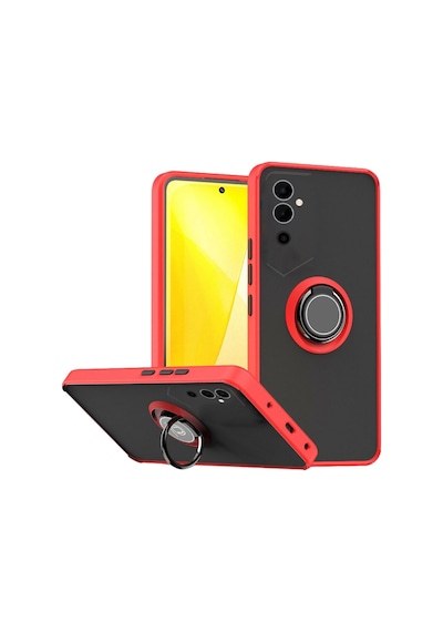 Tecno Pova Neo 2 Uyumlu Kılıf Yüzüklü Standlı Extra Darbe Koruma Sert Silikon Kapak - Kırmızı Kırmızı