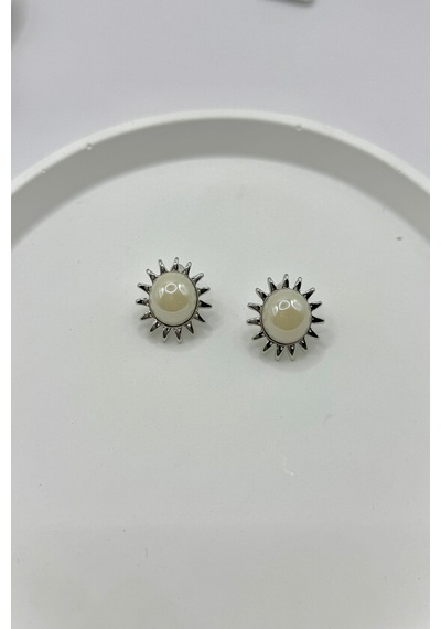 Demokan 2 Cm İnci Detay Küçük Güneş Küpe Gümüş