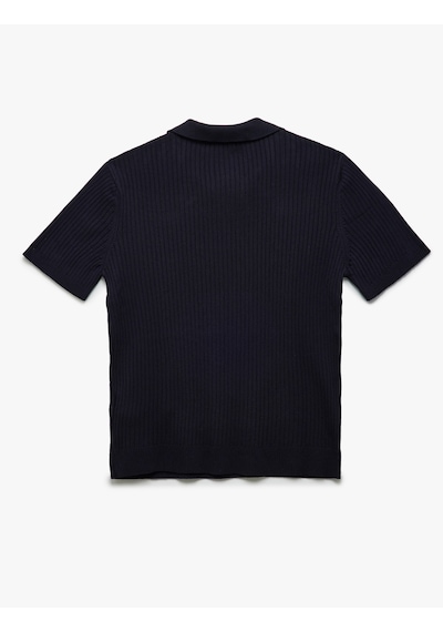 Koton Polo V Yaka Dokulu Kısa Kollu Triko Kazak Lacivert 5sam70049ht Lacivert