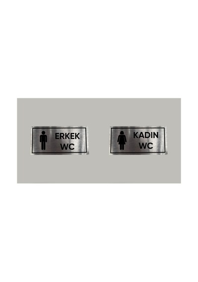 Aluminyum Kapı İsimliği Erkek Kadın Wc Yazılı İkili Arkası Yapışkanlı 10x20 Cm