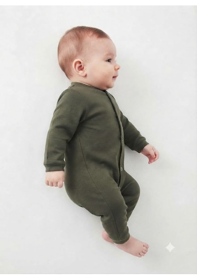 Xmlbayiciniz Unisex Bebek Tulum Haki 0-3 Ay Pamuk Uzun Kol Çıtçıt Kapama Dik Yaka Çok Renkli
