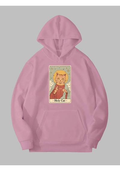 Harmandar Üç İplik Holy Cat Baskılı Unisex Pembe Kanguru Cepli Kapüşonlu Sweatshirt Hoodie Holycatpembesweat Harmandar Üç İplik Holy Cat Baskılı Unisex Pembe Kanguru Cepli Kapüşonlu Sweatshirt Hoodie Holycatpembesweat