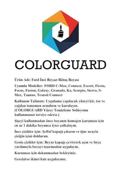 Colorguard Ford İnci Beyazı İğneli Ve Fırçalı 2 Si 1 Arada Özel Tasarım Şişe Rötuş Boyası