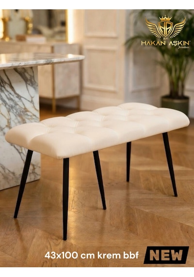 By Hakan Aşkın Stella 43x100 Cm Puf&bench Yatak Önü - Antre - Salon - Oturma Odası Krem Stl01