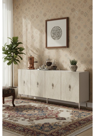 Ka1812bts Salkım Konsol ,tv Sehpası Beyaz-traverten-silver 180cm
