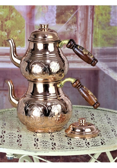 Middle Işlemeli Bakır Çaydanlık Bakır