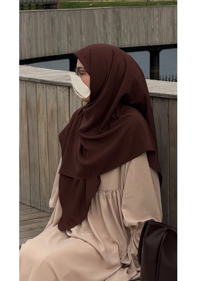 Qalortex Scarf Premium Jakarlı Hüma Büyük Boy Eşarp-acı Kahve indigo