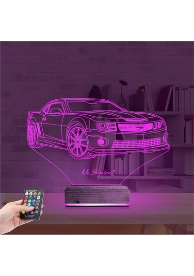 Luvivia Spor Araba Camaro Kişiye Özel 3d Lamba - Masa Gece Lambası Şeffaf