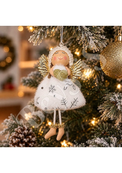 Yılbaşı Kar Meleği Gold Kalp Desenli 13 Cm