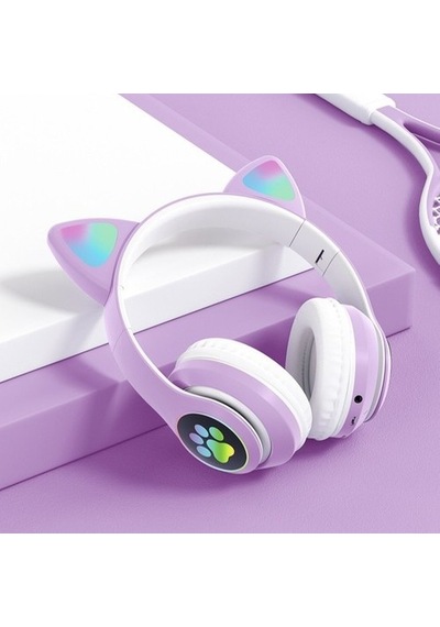 Wealthglow Led Işıklı Kedi Kulak Bluetooth Wireless Kulaklık 5.0 Led Işıklı Kedili Şık Kulaküstü Kulaklık Kız Çocuk Raydolu Fm 17477a