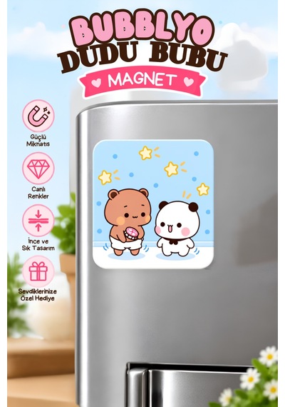 Dudu Bubu Dekoratif Buzdolabı Magneti 6x6 Cm Sevimli Tasarım Beyaz