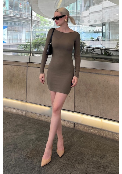 Madmext Haki Madonna Yaka Mini Elbise Mg2041-haki