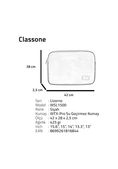 One Wsl1500 Livorno Serisi 15.6'' Su Geçirmez Kumaş Ve Su Geçirmez Fermuar Notebook, Laptop, Apple MacBook Uyumlu Taşıma Kılıf Çok Renkli