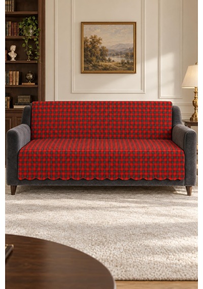 Çok Amaçlı Kadife Koltuk Örtüsü Kaymaz Süngerli 165x215 Cm Modern Bohem Çekyat Şalı Piknik Masa Örtüsü Alk4 Kırmızı