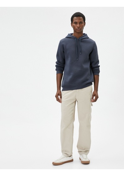 Koton Basic Kapşonlu Sweatshirt Uzun Kollu Ribanalı Antrasit 4sam70001mk Antrasit