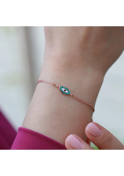 Mine İşli Göz Model Çift Zincirli Rose Gold Kaplama Gümüş Bileklik Gümüş