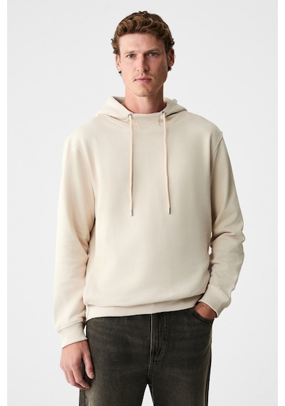 Grimelange Alessıo Erkek %100 Pamuk Kapüşonlu Kordon Detaylı Oversize Fit Bej Sweatshirt Bej
