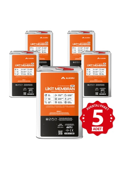 Alkoru 5 Adet 15 Kg Zer Sıvı Zift Likit Membran Kauçuk Ve Elyaf Katkılı Sıvı Su Yalıtım Malzemesi Avantaj Paket
