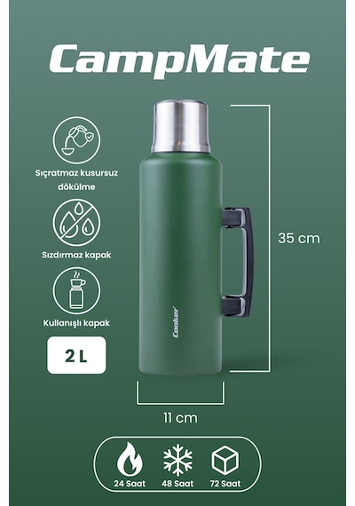 Cooker Campmate 2 Litre Paslanmaz Çelik Termos Yeşil