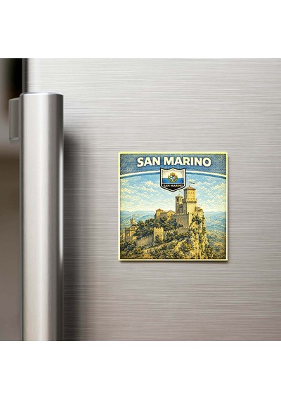 Retro San Marino San Marino Şehri Temalı Vintage Buzdolap Magneti 9x9 Cm