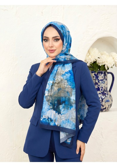 Cappio Scarf Cappio Sky Bloom Fransız İpeği Şal Parlement Mavi