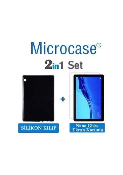 Huawei Uyumlu Mediapad T5 10.1 Inch Silikon Kılıf Siyah+Ekran Koruma-Seç