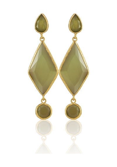 Kadir Jewellery 22 Ayar Altın Kaplama Kadın Sallantılı Küpe -el İşçiliği Ve Hipoalerjenik Küpe Altın - Zeytin Yeşili 10650149