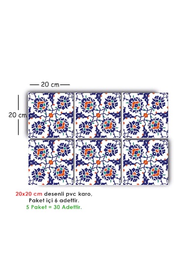 Kendinden Yapışkanlı Çini Desenli Pvc Karo 20x20 Cm 5 Li Paket
