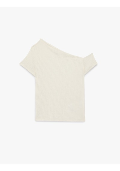 Koton Bürümcük Kumaş Slim Fit Kısa Kollu Asimetrik Kesim Tek Omuz Bluz Ekru 6sak10287ek
