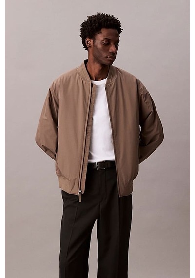 Calvin Klein Erkek Regular Fit Fermuarlı Bomber Ceket - Bej Morel