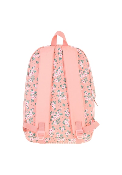 Kaukko Soft Floral Kız Çocuk Üç Bölmeli Somon Çiçek Ve Çizgi Desenli Okul Sırt Çantası - K1795 Somon
