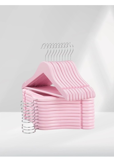 Pembe Ahşap Bebek Elbise Pantolon Askısı 10 Adet Pembe