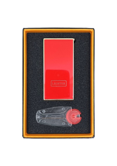 Lighter Klasik Metal Gazlı Çakmak Altın & Kırmızı Tasarım Taşlı Çakmak, Yedek Taşı Ve Özel Hediyelik Kutulu