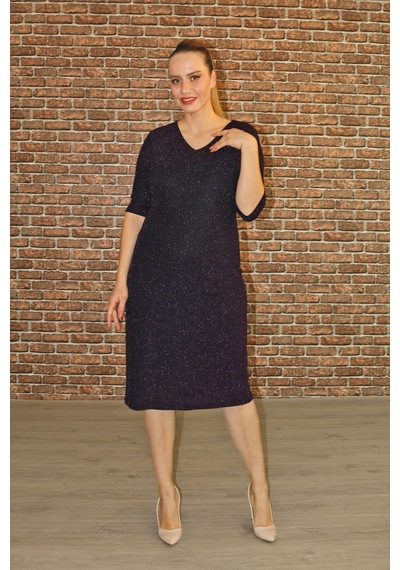 Nidya Moda Büyük Beden Kadın Mürdüm Simli Abiye Elbise-4009RM Mürdüm