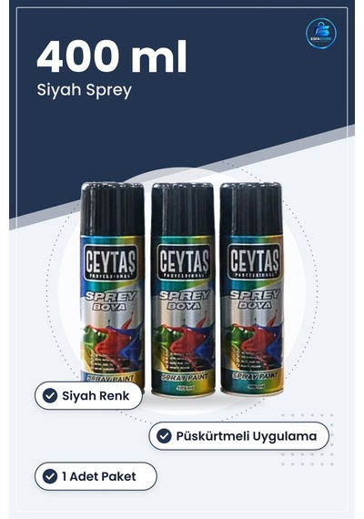 Siyah Sprey Boya 400 Ml 1 Adet Kolay Uygulanabilir Yüzey Boyama İ