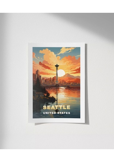 Çerçevesiz Poster Space Needle İle Gün Batımı