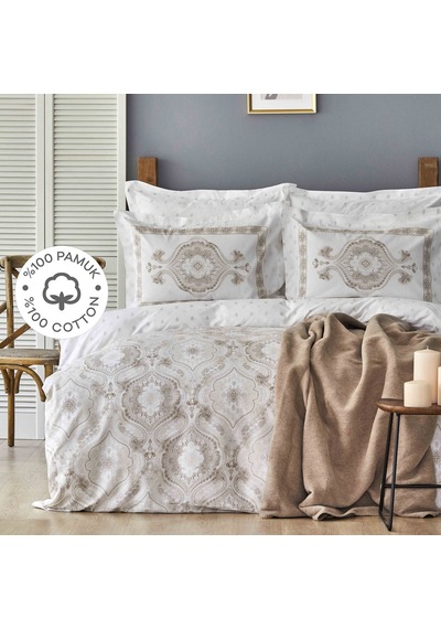 Karaca Home Arlen Bej Çift Kişilik %100 Pamuk Nevresim Takımı
