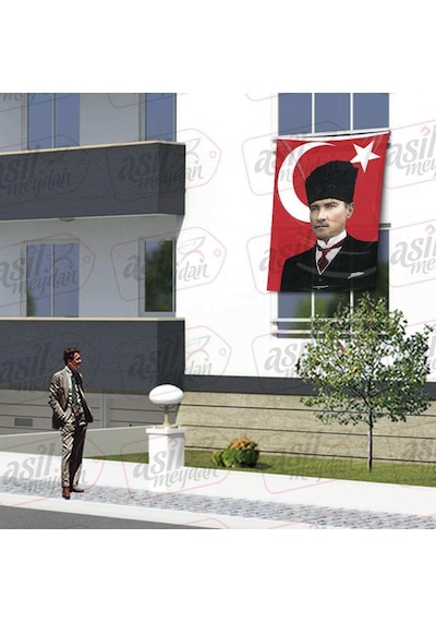 Kalpaklı Gazi Mustafa Kemal Atatürk Ay Yıldız Türk Bayraklı Poster Tören Kutlama Cephe Bayrağı 1