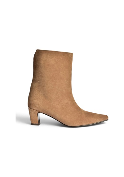 Fox Shoes Z654580061 Vizon Hakiki Deri Süet Kalın Topuklu Kadın Bot