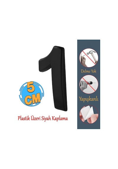 Yapışkanlı Kapı Numarası Küçük Boy 50 Mm 5 Cm Numara 1 Rakam Bir Sayısı Siyah Renk Numaralar 1 Adet Diğer