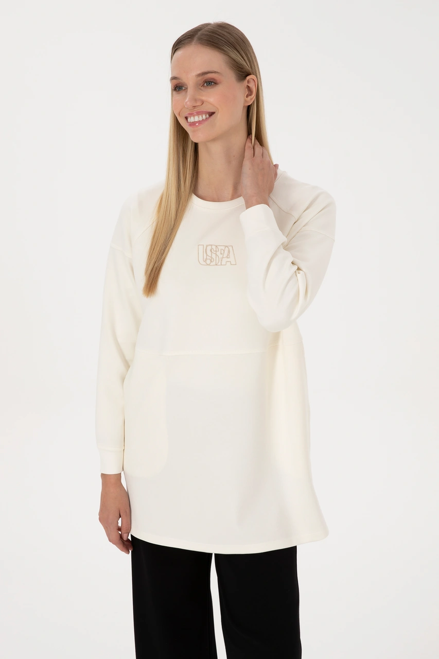 U.S. Polo Assn. Kadın Krem Uzun Bisiklet Yaka Sweatshirt 50315623-VR256