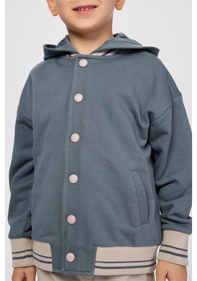 Panço Erkek Çocuk Kapüşonlu Petrol Sweatshirt Mavi