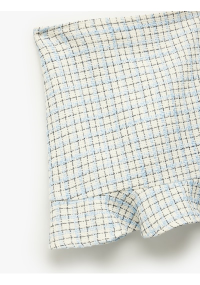 Koton Beli Lastikli Fırfırlı Kareli Tüvit Mini Etek Mavi Ekose 6wkg70028aw