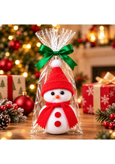 Bakgelal Yılbaşı Ağacı Süsü Kardan Adam Figürlü 16 Cm Keçe Şapkalı Ve Atkılı Asılabilir Dekoratif Süs Kırmızı Şapkalı - 9014074930881