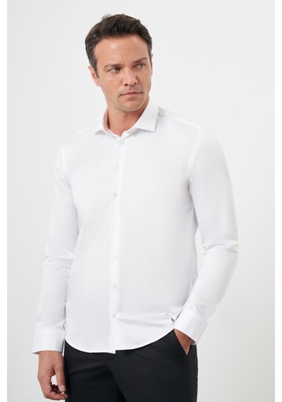 Morven Erkek Beyaz Pamuk Düz Desen İtalyan Yaka Slim Fit Gömlek 24mc004088600 Beyaz